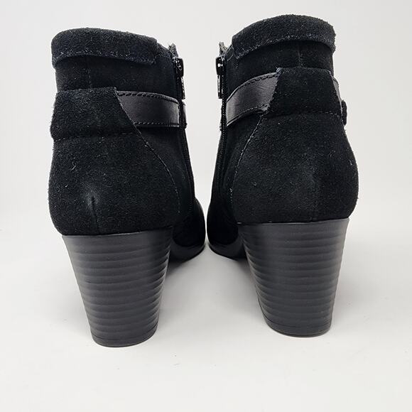 Clarks Booties Women 11 Wide Bendables Black Suede Stack Heel Braided Band 68728 - Picture 5 of 10